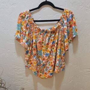 3/$10 Willow Root Vibrant Floral Off-Shoulder Blouse